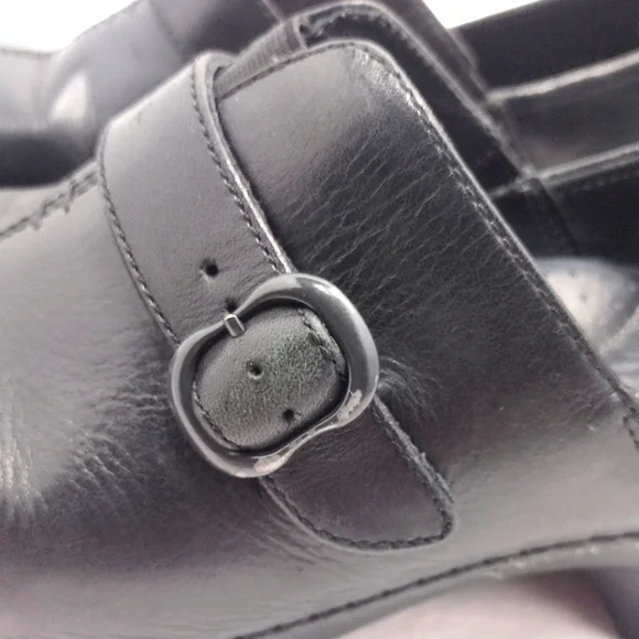 Dansko Tamara Black Leather Slip-On Clogs With Adjustable Strap - Picture 6 of 16